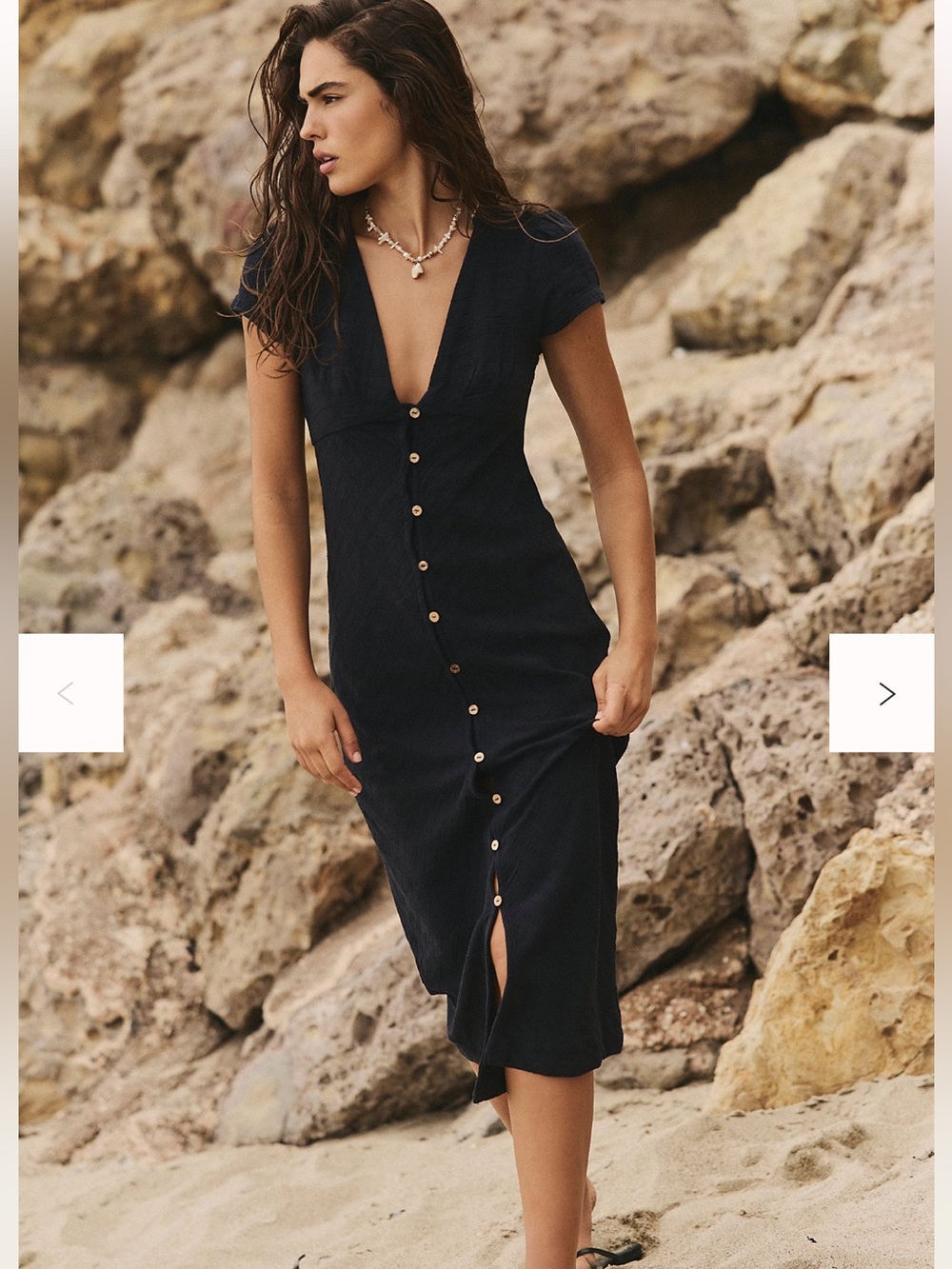 Free People New in Town black Button-Front Midi Dress